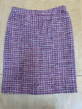 Searle Pink Tweed Midi Pencil Skirt with front zipper